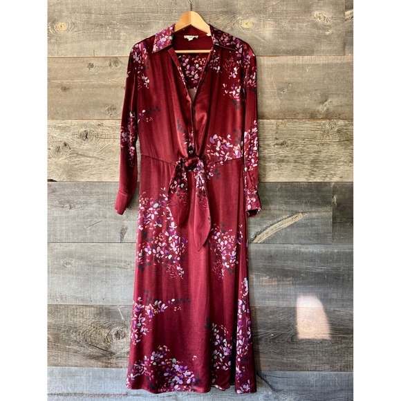 Vince Forsythia Shaped Collar Tie Front Dress S Dark Cinnamon Floral Midi Luxe - Picture 1 of 16
